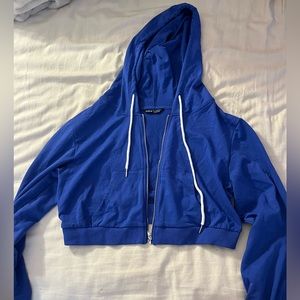 Cropped blue zip up hoodie